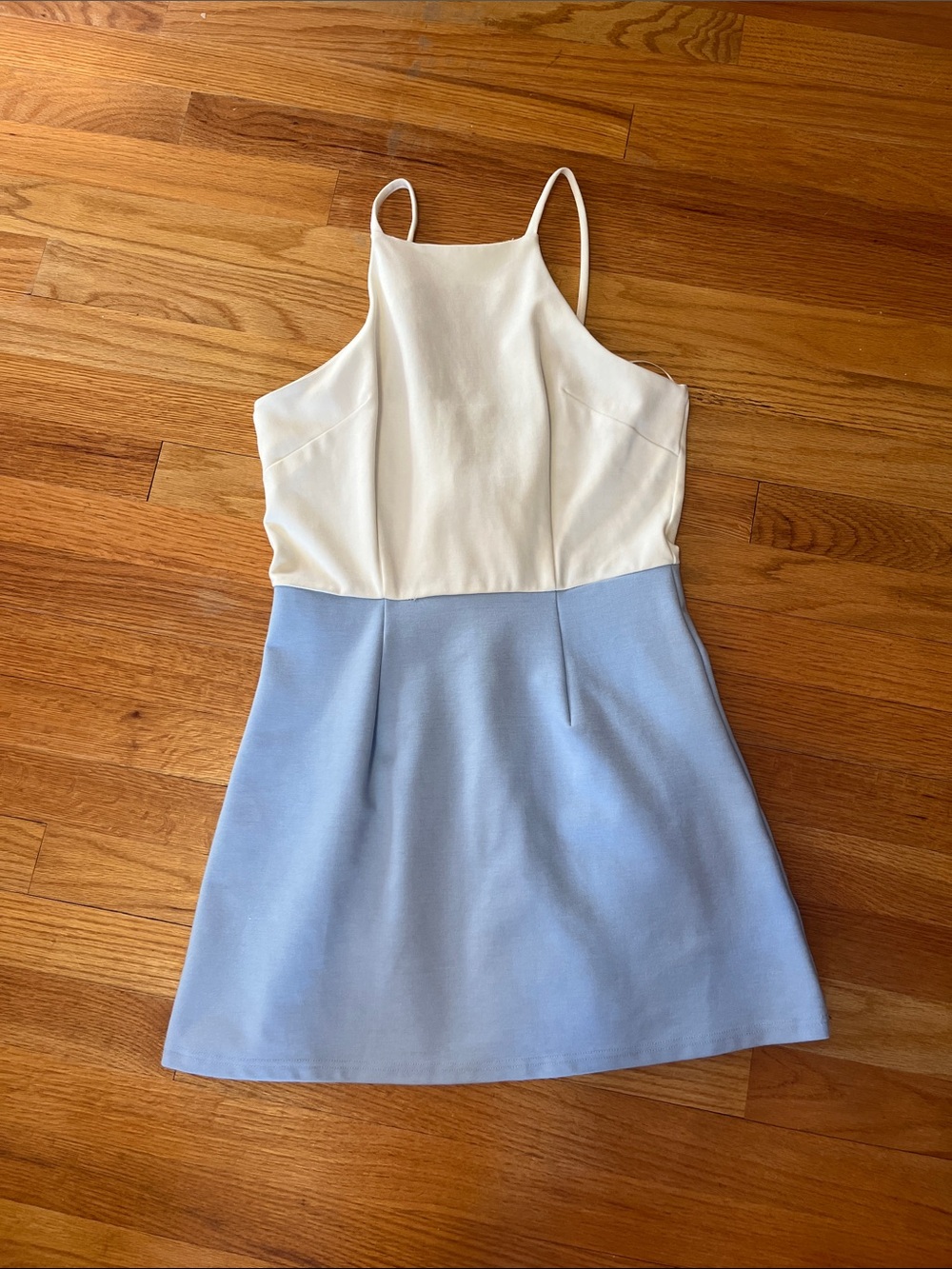 Two-Tone Cream and Light Blue Spaghetti Strap Dress